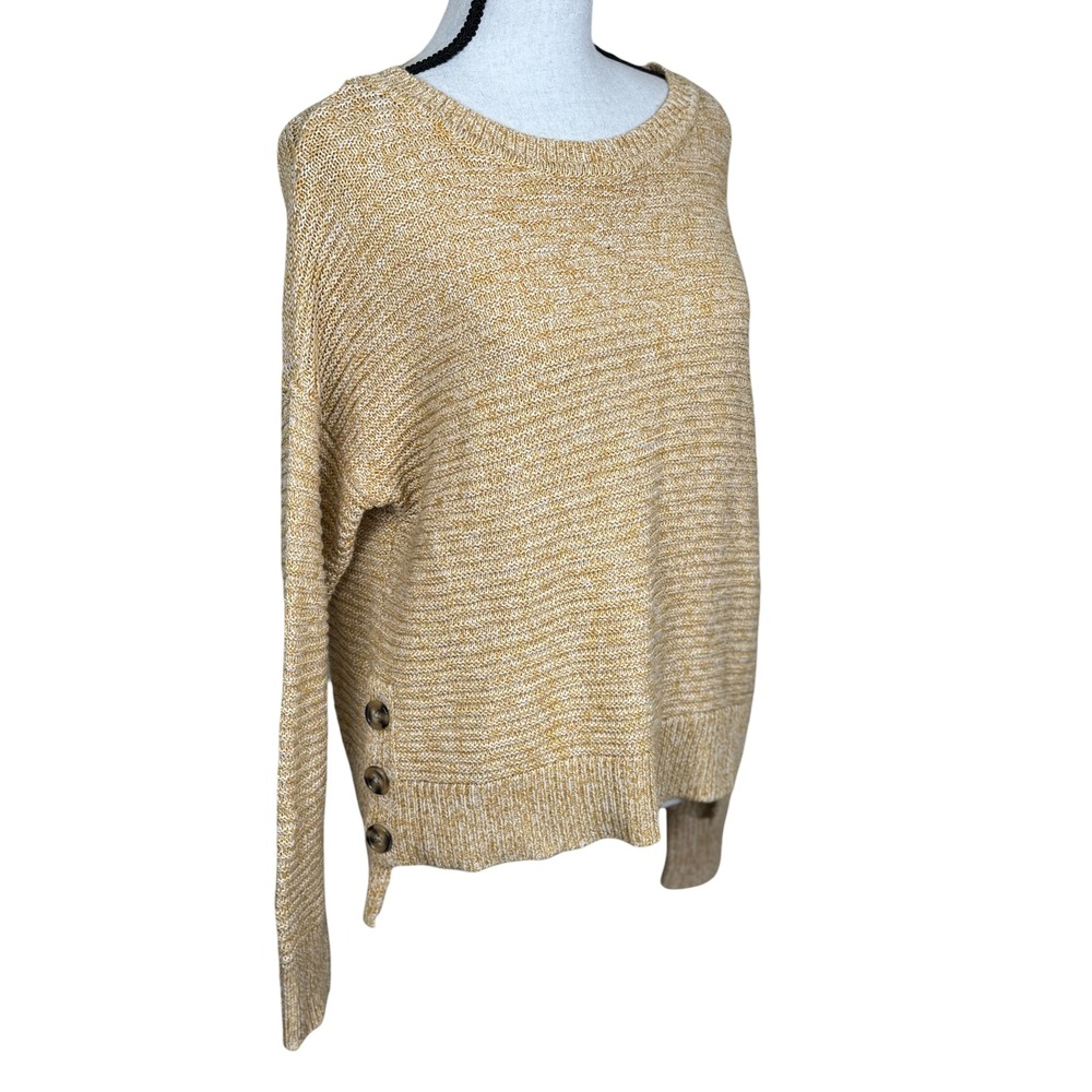 Joie Marled Knit Sweater Button Side Pullover Women Small Tan Gold‎ Cotton Ble
